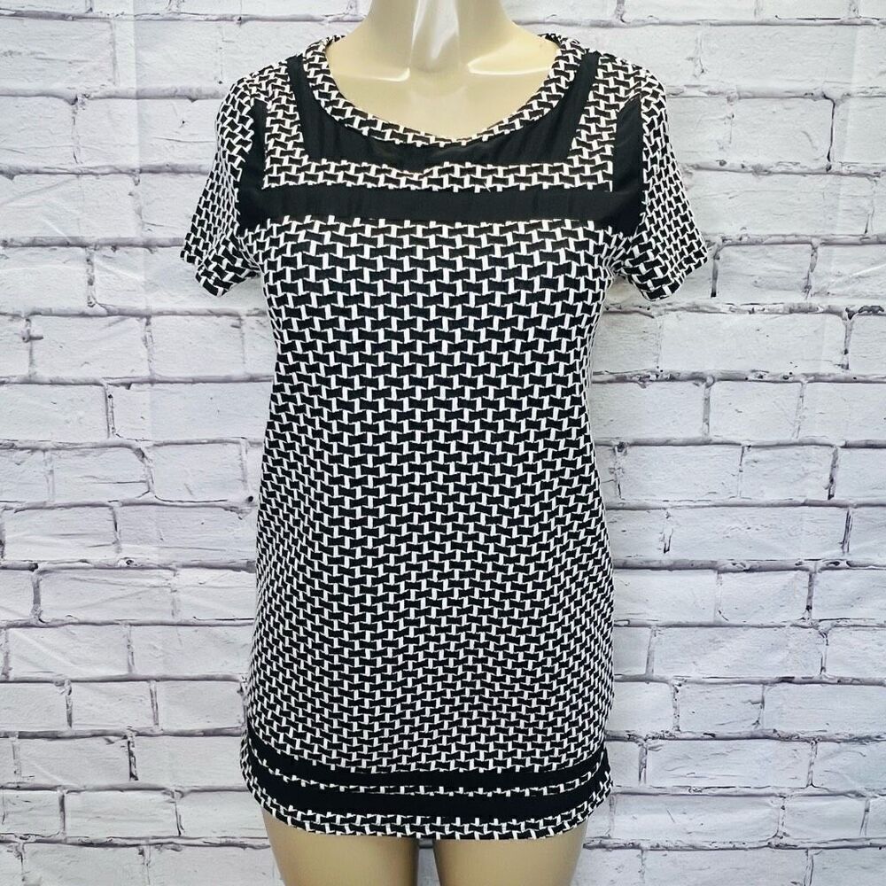 Anthropologie Womens Black White Short Sleeve Basketweave Midi Dress Size XS